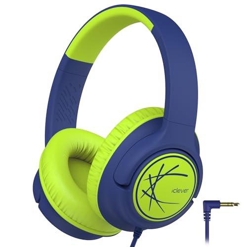 iClever Kids Headphones with Cord, Over Ear for Boys Girls School Travel | SafeSound Tech, Stereo Sound, Foldable, Adjustable, 3.5mm Jack, Durable, Lightweight Kids Headphone for School, Gre