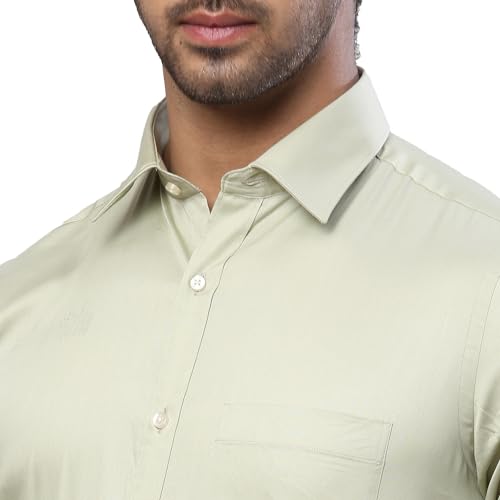 Image of Raymond Men Cotton Slim Fit Solid Pattern Semi Cut Away Collar Formal Shirt