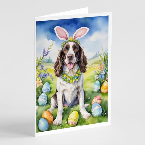 Caroline's Treasures DAC5030GCA7P English Springer Spaniel Easter Egg Hunt Greeting Cards Pack of 8 Blank Cards with Envelopes Whimsical A7 Size 5x7 Blank Note Cards