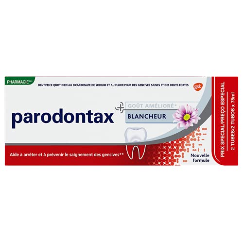 Parodontax Blanching Pasta do zębów, Przeciwko Sporadycznemu Krwawieniu Dziąseł, Ulepszony smak, Zestaw 2x75 ml