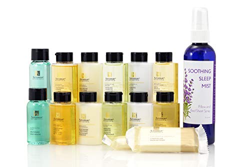 Aromae Botanicals. Travel Size Hotel Toiletry Bottles. TSA Approved Weekend and Family Size Options. 1 Ounce Disposable Shampoo, Soap, Lotion and Mouthwash. (14 Piece Weekender Pack)