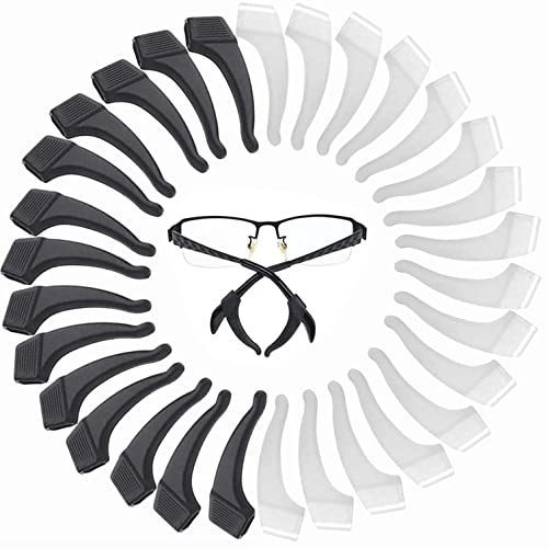 Image of MOLDERP Glasses Ear Grips, 20 Pairs Kids And Adults Glasses Anti-Slip, Silicone Elastic Eyeglasses Temple Tips Sleeve Retainer, Prevent Eyewear Sunglasses Spectacles Glasses Slipping (Clear,Black, M)