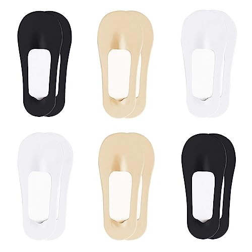 fidragon Calcetines invisibles de corte bajo para mujer, invisibles para zapatos planos y de vestir, con agarres antideslizantes en el talón, 6 pares de color negro y blanco, Talla única