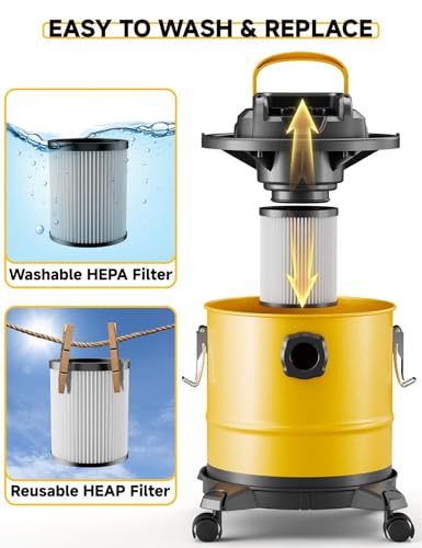 Image of APEXPOWER Cordless Ash Vacuum for Pellet & Wood Stoves, with 2.5-Gallon Metal Storage Tank, Filter, Hose & Wheels, 20V Battery, Bare Tool Only