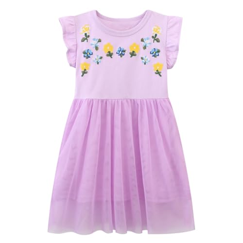 Little Girls Dress Casual Cotton Kids Unicorn Appliques Striped Jersey Dress 2-7 Years