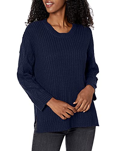 Jack By Bb Dakota Women's We've Got Cable Soft Sweater With Knit Sleeves, Dark Blue, Medium #TOP6