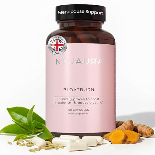 Neuaura Bloatburn Supplement Premium Made in the UK Bloating and Digestion Support All-Natural Ingredients 60 Capsules 1 Month Supply for Menopause Wellness - Vegan & Gluten Free