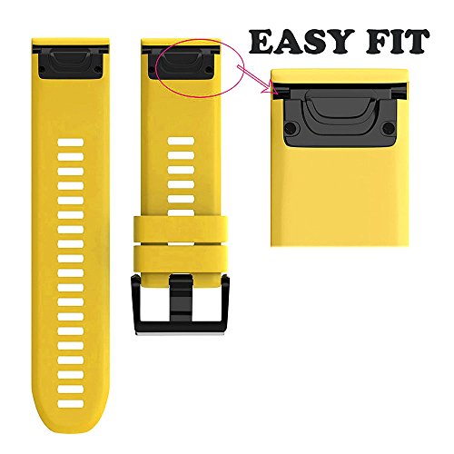 Notocity Compatible Fenix 5X Band 26Mm Width Soft Silicone Watch Strap For Fenix 5X Plus/Fenix 6X/Fenix 6X Pro/Fenix 7X/Fenix 3/Fenix 3 Hr/Tactix/Descent Mk1/D2 Delta Px/D2 Charlie-Yellow #TOP1