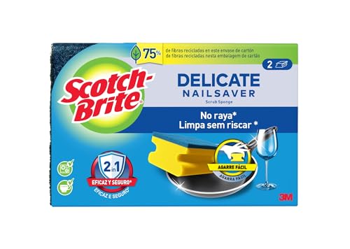 Scotch-Brite Estropajo para fregar sin rayar delicado, 2 esponjas por paquete - Seguro para cristal y utensilios de cocina antiadherentes