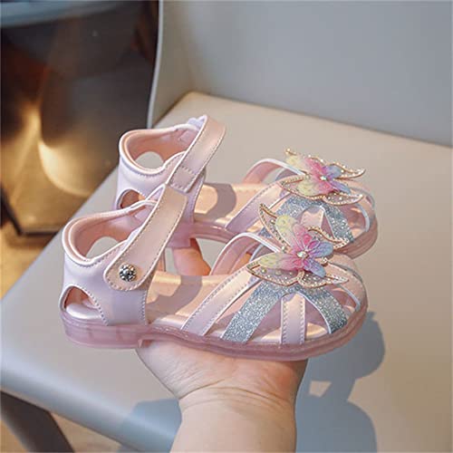 Toddler Girls 3D Butterfly Print Sandals Summer Outdoor Soft Rubber Sole Beach Water Shoes Dress Princess Flat Cute Heels for Kids (Pink, 1 Big Kids)2