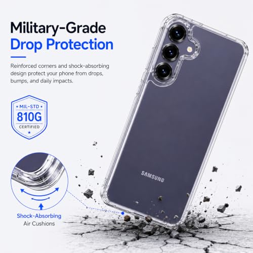 Image of DIZORO for Samsung Galaxy S24 5g Case Clear,[30X Anti-Yellowing] Galaxy S24 Phone Case with Hard Back & Soft Edge,[15FT Mil-Grade Protection][Built-in 4 Airbags] Case for Galaxy S24