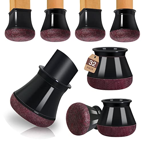 32 Pcs Chair Leg Floor Protectors Furniture Pads Floor Protectors for Hardwood Floors Medium Chair Sliders Silicone Covers with Stronger Felt Pads Black Small (Fit:20-30mm)