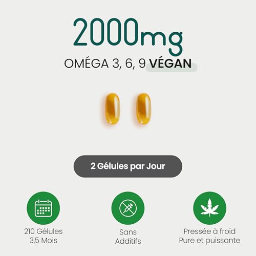 Huile de Chanvre en Gélules | 210 gélules - 2-3 Mois | 100% Pur Grains de Chanvre Pressé à Froid | Riche en Oméga 3, 6 et 9 | VitaBright Hemp Seed Oil – Image 3