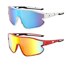 2 Pack: Red and Black Dot Frame With Red Mirror Lens, White and Black Dot Frame With Blue Mirror Lens