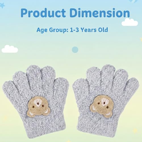Image of Kraptick Kids Winter Gloves - Ultra-Soft Thick Knit Fuzzy Warm Mittens for Boys & Girls Cute Bear Patch Thermal Hand Warmers for Toddlers & Children -1