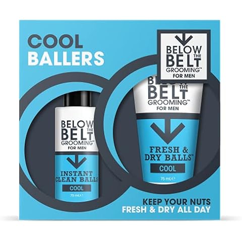 Below The Belt Grooming, Cool Ballers Gift Set Includes Fresh & Dry Balls and Instant Clean Balls Talc Free Mess Free, Protects against Sweat, Odour and Chafing, Cool Scent Cover