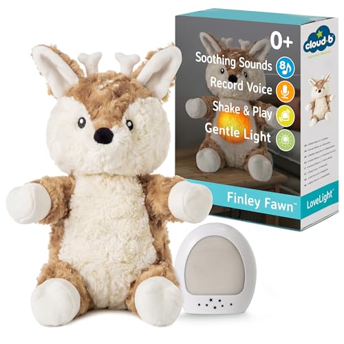Cloud b Sound Machine with White Noise Soothing Sounds | Cuddly Stuffed Animal &amp; Nomadic Nightlight | Record Parent Voice | Adjustable Settings and Auto-Shutoff | LoveLight Buddies - Finley Fawn