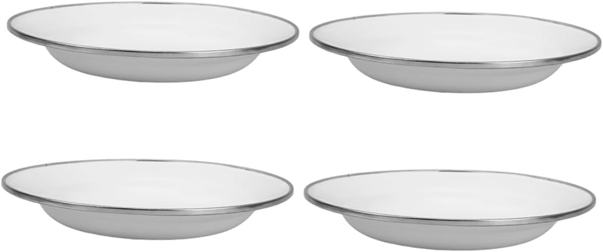 4pcs Pure White Enamel Plate Set 22cm Thickened Retro Small Enameled Serving Tray for Appetizers Snacks Dessert Outdoor Tableware