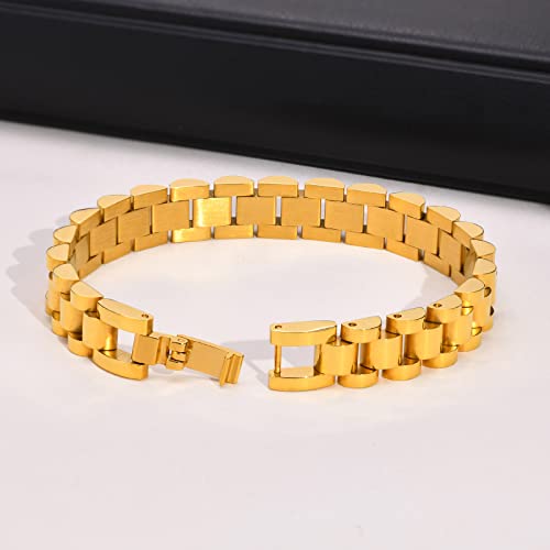Mprainbow Gold Thick Link Bracelet For Women - 7" Stainless Steel Watch Band Chain Wristband Jewelry With Adjust Tool #TOP4