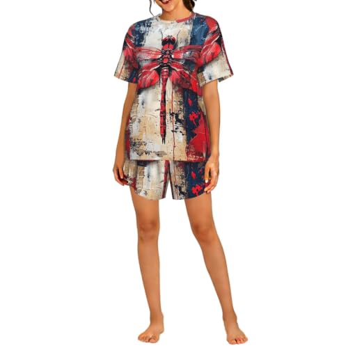 Pyjama libellule rouge femme ensemble fluide contre les nuits chaudes