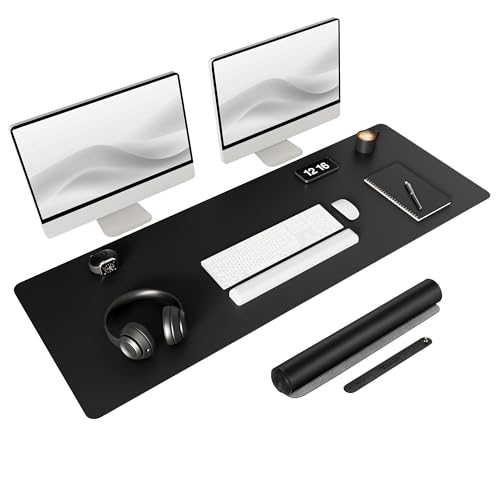 YSAGi Non-Slip Leather Desk Pad Long Size, Waterproof Laptop Computer Desk Keyboard Mat, Table Protector Blotter Mat, Large Mouse Pad for Office/Work/Home/Decor(Black, 47" x 17")
