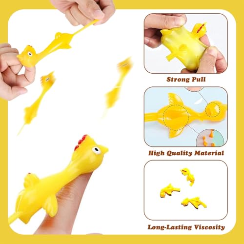RXKFIGX 30 Stück Schleuder Huhn Fingerspitze Gummihuhn Schnipsen Gummi Strecken Fliegende Hühner lustig Finger Strecken Fliegende Hühner Katapult Huhn