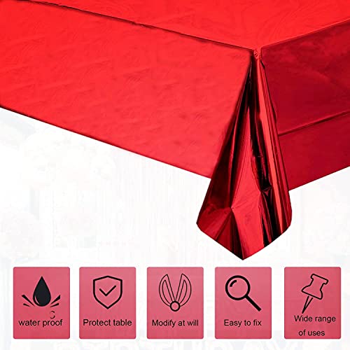 Image of Crackles Red Rectangular Shiny Metallic Tinsel Foil Solid Color Reusable Table Cover 1.37mX1.83m for Indoor Outdoor Party Birthday,Wedding,Thanksgiving,Christmas,Buffet Parties,Camping