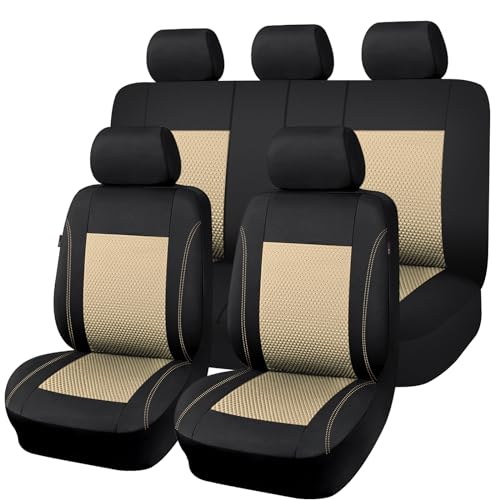 Flying Banner car seat Covers Full Set Velvet Cubic Stamp Massage Breathable Rear Bench Split Black Gray Beige tan 40/60 50/50 60/40 (Full Set - Low Back, Black Beige)