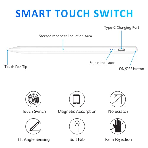 Stylus Pens For Touch Screens,Active Stylus Pen For Android,Ios, Iphone(14/13/12) Samsung（S22/A13/A03 Huawei（50E/ 50/50Pro/40 Pro） Most Tablet,1.5Mm Fine Point Rechargeable Digital Stylus Pen（White） #TOP4