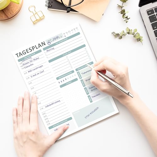 BIROYAL A4 Tagesplaner Block ohne festes Datum, 50 Seiten | Zeitmanagement und Gesundheitstracking für den Alltag | To Do Liste Block | Home Office Gadget, Büro Organisation, ADHS Planer Erwachsene
