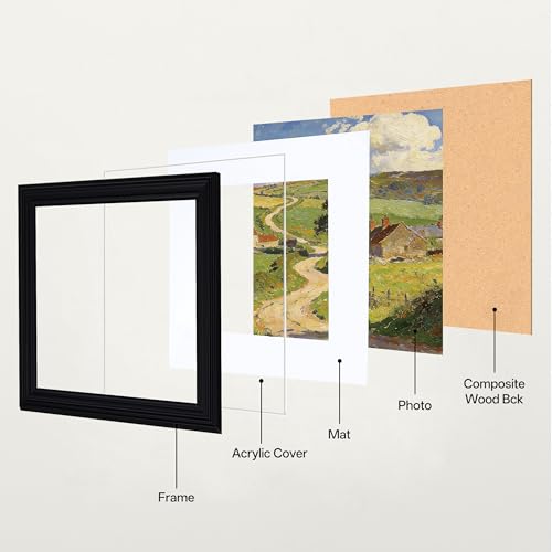 Image of eletecpro 8x8 Black Picture Frames Set of 4, Vintage Photo Frames with Clear Acrylic Cover, Gallery Wall Art Display 4x4 Photo with Mat or 8x8 without Mat for Tabletop and Wall Mount, Home Decor