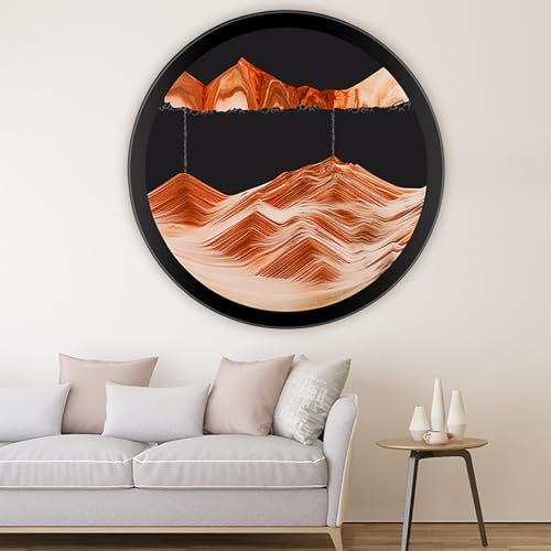 PROEATS Moving Sand Art Decor Picture 360 Rotate Wall Mounted Sand Art Round Glass 3D Deep Sea Sandscape Room Decoration Relaxing Mood Peaceful Piece Home Office Work Decor 17.3in-Orange