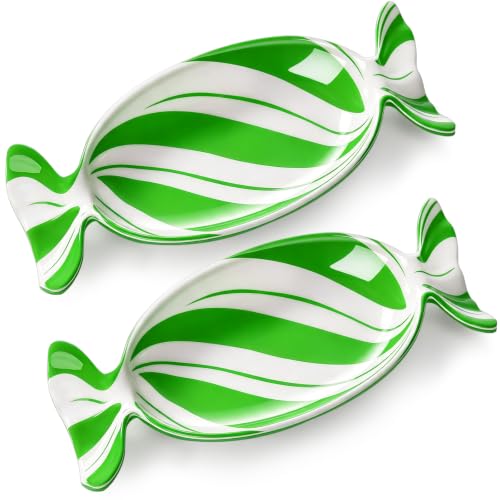 Teenyyou 2 Pcs Christmas Green Candy Shaped Melamine Serving Plates