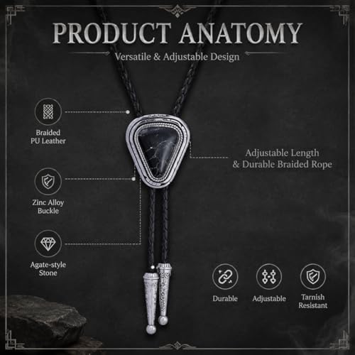 Image of Turquoise Bolo Tie for Men, Leather Braided Necktie Western Cowboy Bola Tie Costume Accessories for Men Women