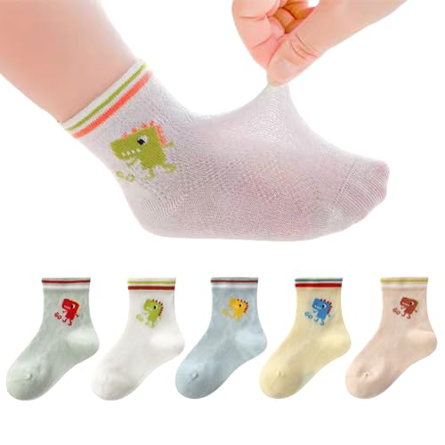 5 Pairs Toddler Boys Kids Socks, Summer Cute Cartoon Soft Cotton Thin Mesh Socks, 0-7T