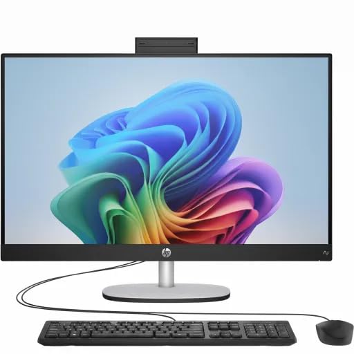 Image of HP 27 inch All-in-One Desktop Computer, Copilot+ PC AMD Ryzen AI 7 350, Full HD IPS LCD Display Touch-Screen, 32GB DDR5 RAM, 1TB SSD, Windows 11 Pro, Wi-Fi 7, BT6 Adjustable Height, Keyboard & Mouse