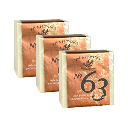 Pre de Provence No. 63 Men's 200 Gram Cube Soap, Aromatic, Warm, Spicy Masculine Fragrance, Quad-Milled For Long Lasting Soap & Enriched With Shea Butter - 3 Pack
