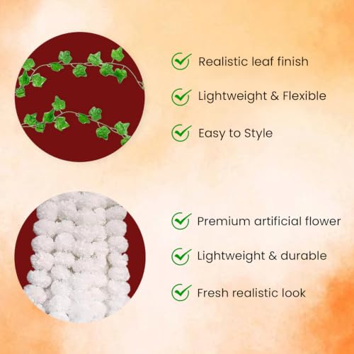 Image of SpecialYou Ganpati Decoration Setup for Home with Yelloew & White Garland for Decoration Backdrop, Mandir Decorations Items for Home Decor- 14Pcs
