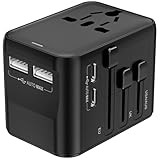 AOKBON Adaptateur Prise Universelle 5 en 1 Adaptateur Voyage International Chargeur Universel avec 2 Type C 2 USB A et 1 AC France vers Anglais UK USA Australie Canada Thaïlande Japon
