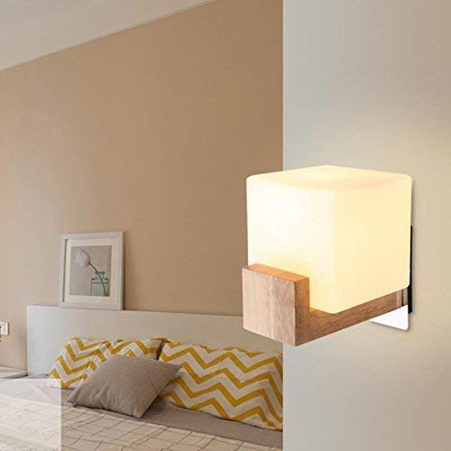 Lámpara de pared de madera maciza y vidrio con tecnología LED 3W E27 4