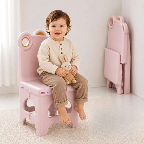 Image of Plastic Foldable Chair for Kids | School Study Chair for Indoor or Outdoor Use for Toddler Kids | Strong & Stable, Safe Rounded Edges | Capacity Up to 40 Kg (Pink)