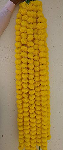 Image of Artificial Marigold Flower Garlands 5 Feet Long (Lemon Yellow, 5)