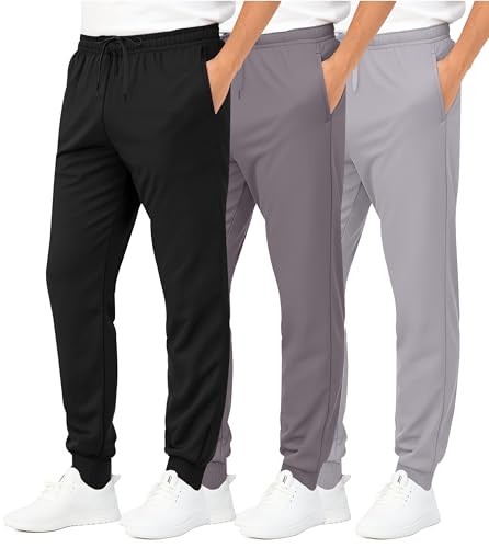 Image of Real Essentials 3 Pack: Boys' Athletic Jogger Sweatpants - Kids Teens Youth Active Sports Pants with Pockets (Sizes 5-18)