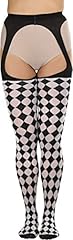Queen Hearts Freddie Mercury Suspender Tights Checkered - Black/White