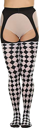 Image of ToBeInStyle Women's Harlequin Checkered Diamond Optical Illusion Opaque Tights Pantyhose - Black & White