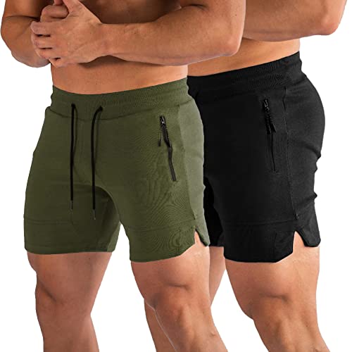 Image of PIDOGYM Men's 5 inch Gym Workout Shorts,Fitted Jogging Short Pants for Bodybuilding Running Training with Zipper Pockets