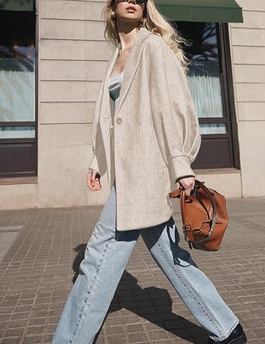 Womens Winter Coats Trendy Wool Blend Overcoat Oversized Balloon Sleeves Outerwear with Pockets4