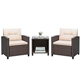 Greesum 3 Pieces Patio Furniture Sets Outdoor PE Rattan Wicker Chairs with Soft...