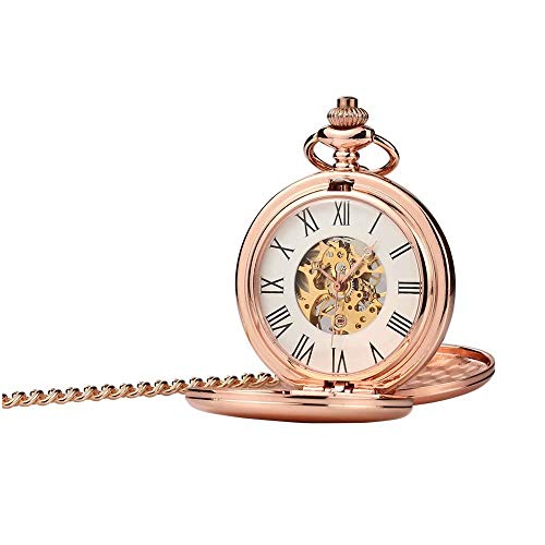 Top WH Classic Smooth Surface Mechanical Pocket Watch Antique Mens Pocket Watch Full Double Hunter Mechanical Pocket Watches with Chain Xmas Birthday Gift for Mens Women