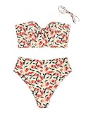 ZAFUL Women's Keyhole Tied High Waisted Bikini Sets Spaghetti Straps 2 Pieces Swimsuit Bathing Suit 0-Cherry XL